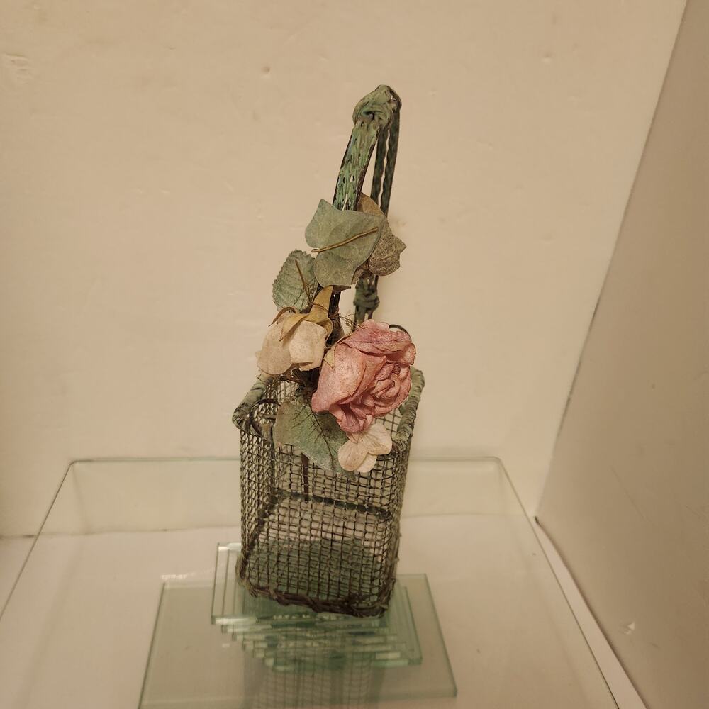 Vintage Cottage Rose Wire Basket